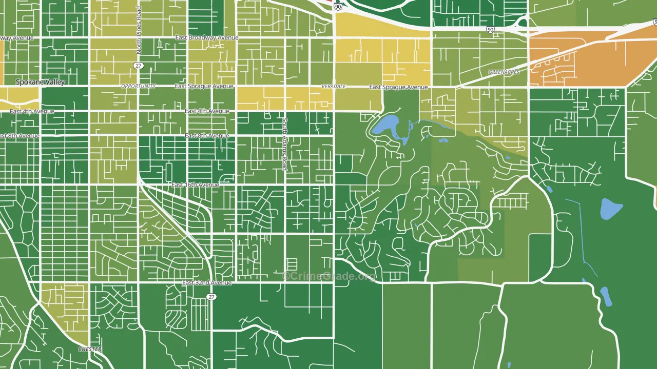 Veradale, WA Map of Robbery Rates