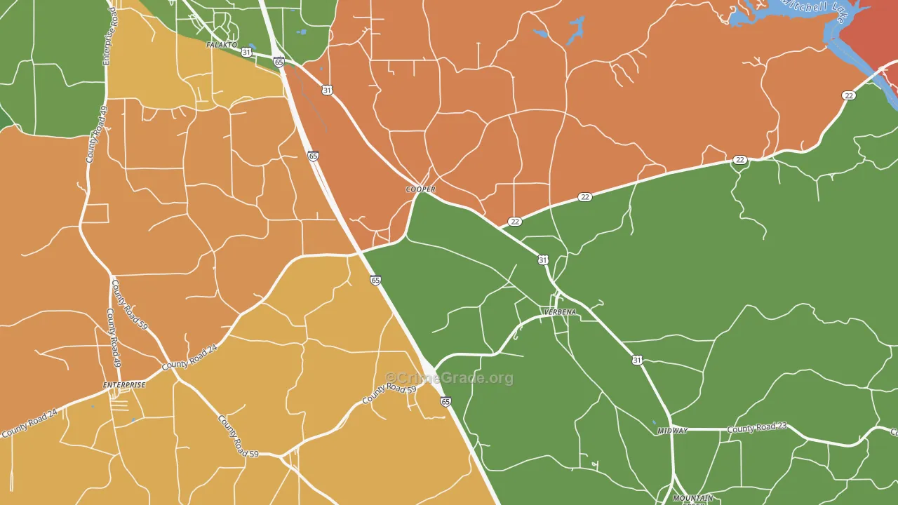 Verbena, AL Map of Robbery Rates