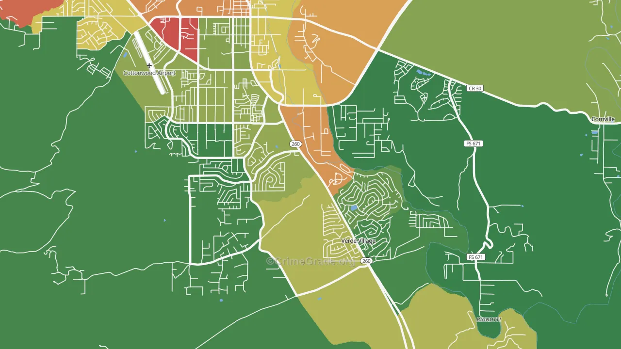 Verde Village, AZ Map of Robbery Rates