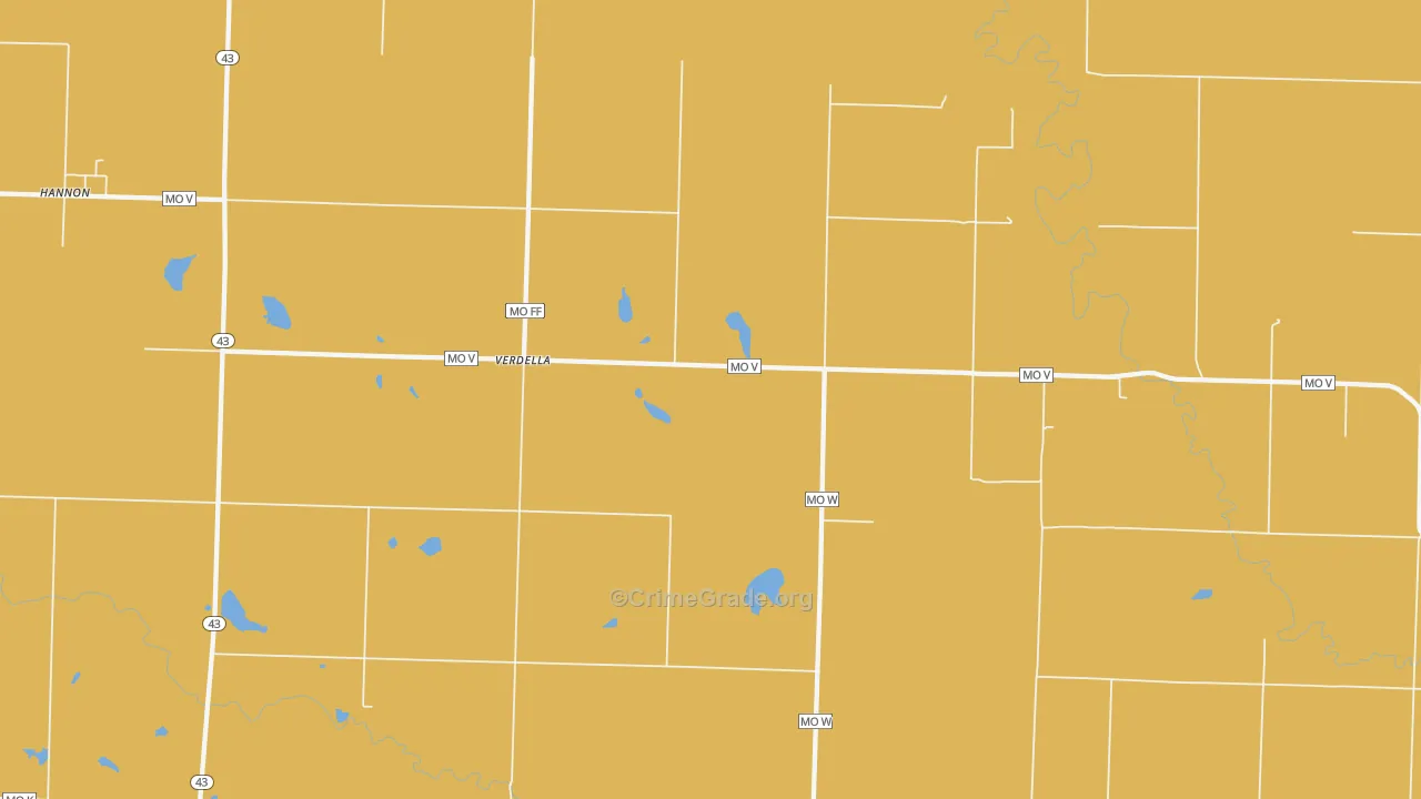 Verdella, MO Map of Robbery Rates