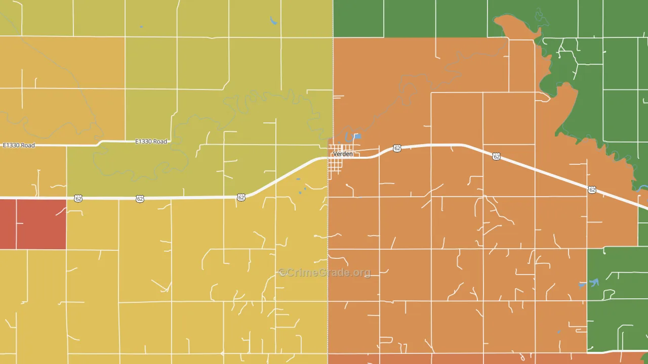 Verden, OK Map of Robbery Rates