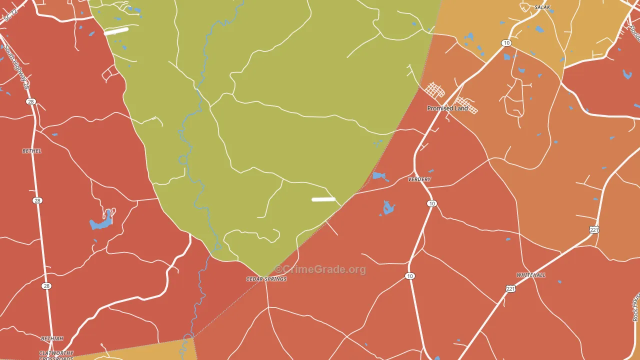 Verdery, SC Map of Robbery Rates