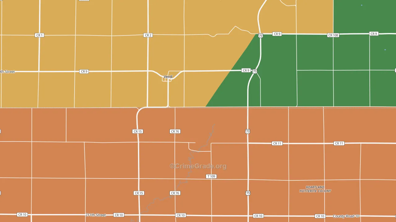 Verdi, MN Map of Robbery Rates