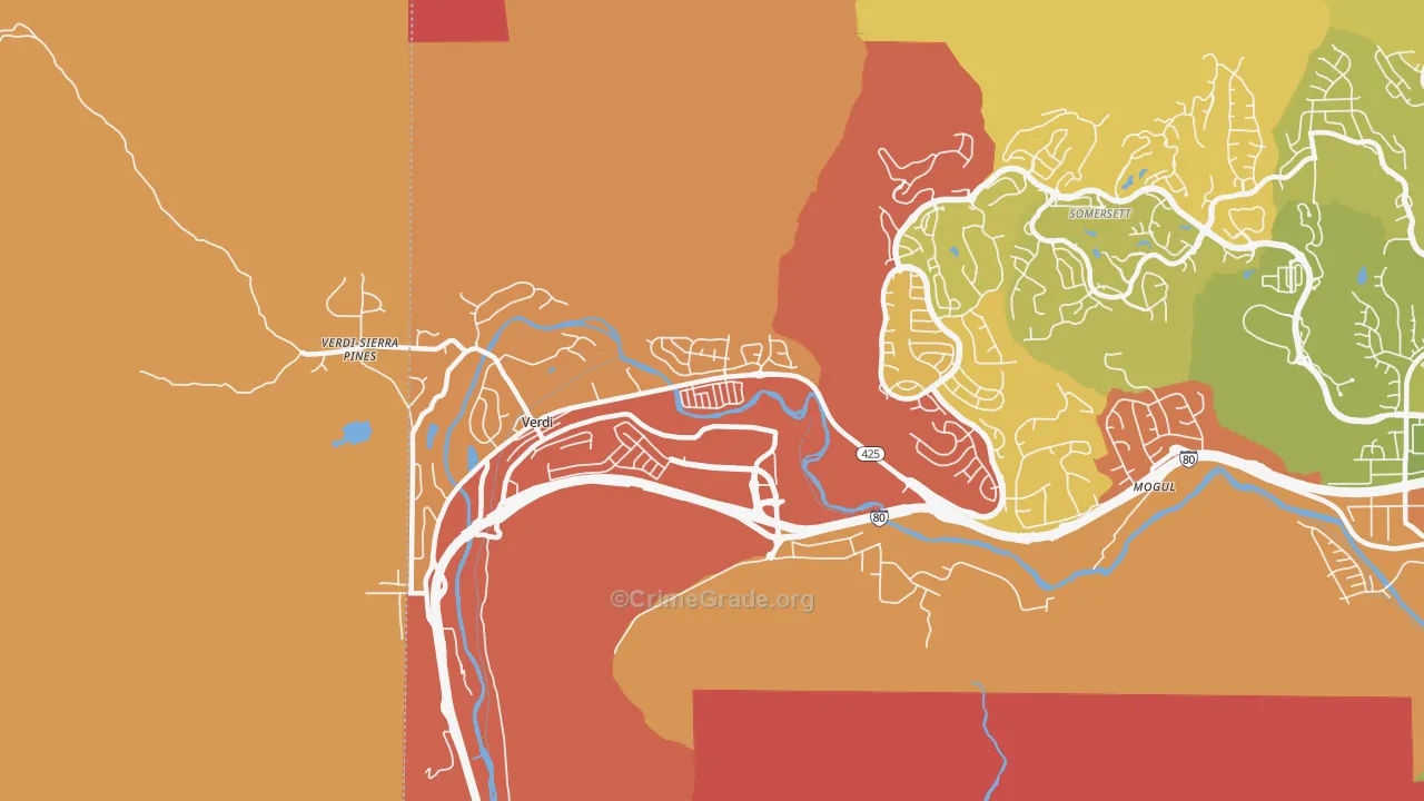 Verdi, NV Map of Robbery Rates