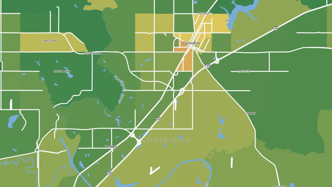 Verdigris, OK Map of Robbery Rates