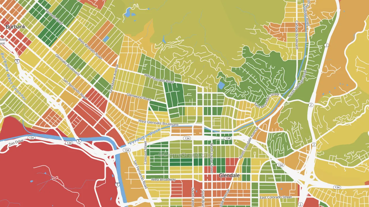 Verdugo Viejo, Glendale, CA Map of Robbery Rates