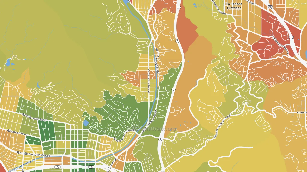 Verdugo Woodlands, Glendale, CA Map of Robbery Rates