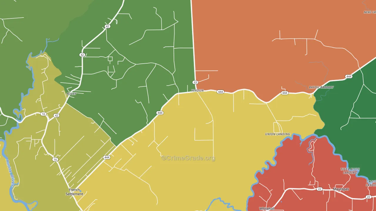 Verdun, LA Map of Robbery Rates