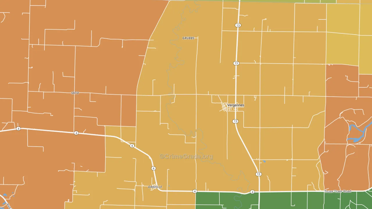 Vergennes, IL Map of Robbery Rates