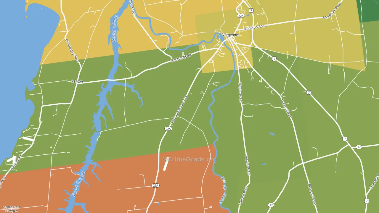 Vergennes, VT Map of Robbery Rates