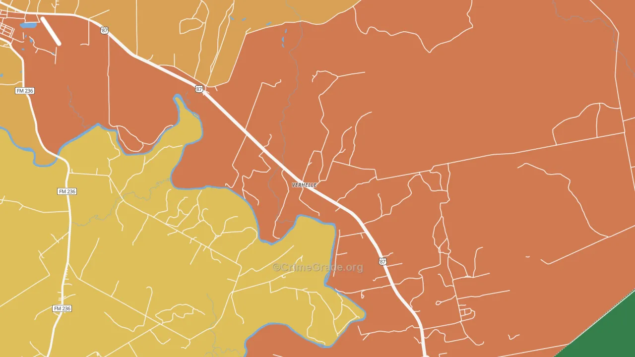 Verhelle, TX Map of Robbery Rates