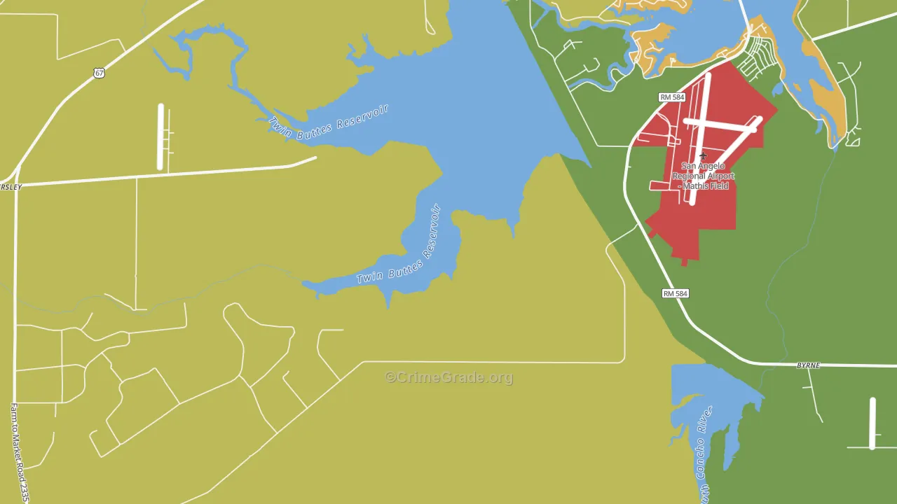 Veribest, TX Map of Robbery Rates