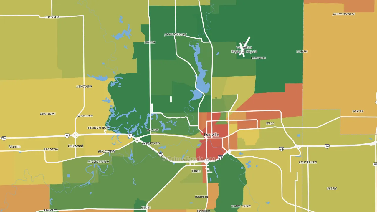 Vermilion County, IL Map of Robbery Rates