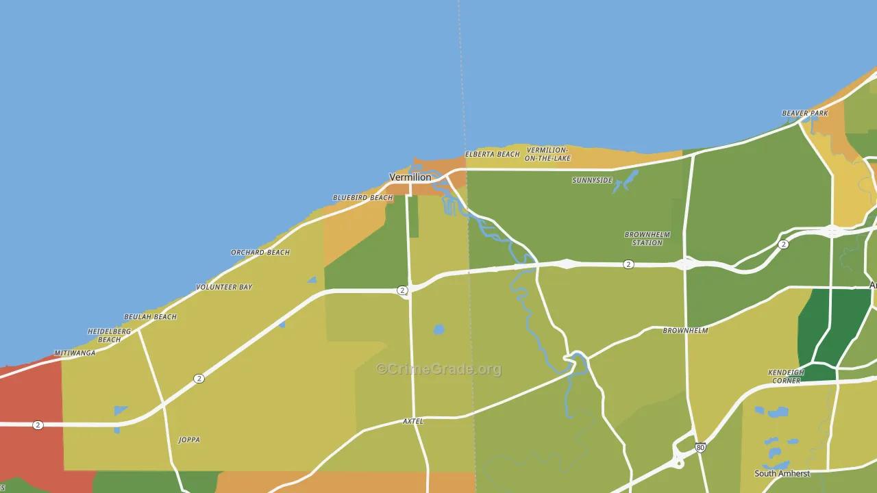 Vermilion, OH Map of Robbery Rates