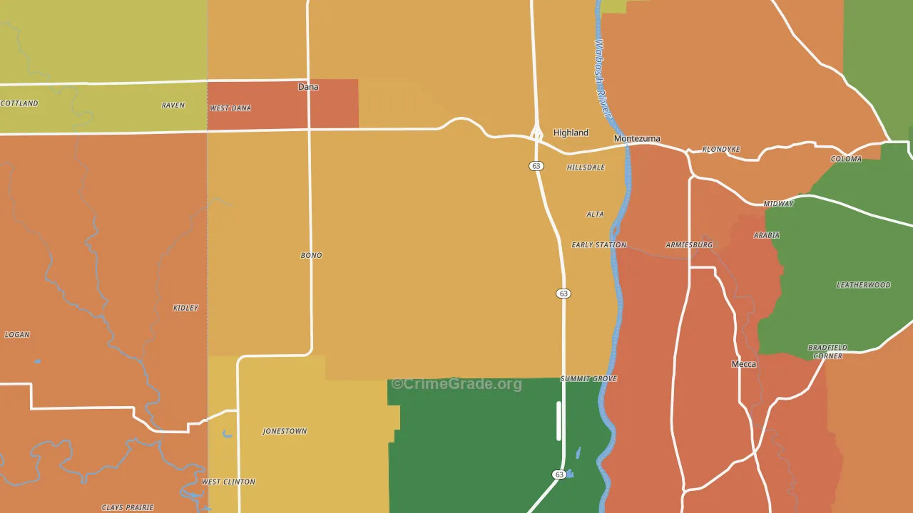 Vermillion County, IN Map of Robbery Rates