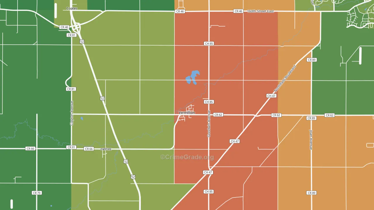 Vermillion, MN Map of Robbery Rates