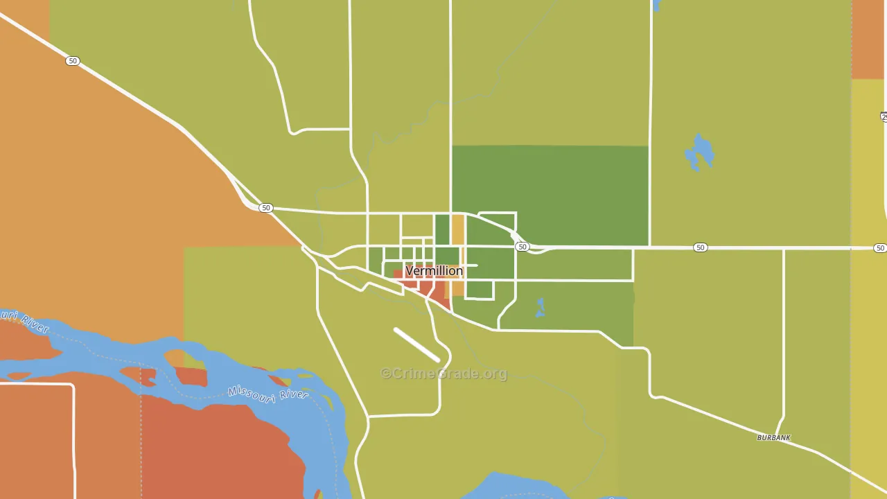 Vermillion, SD Map of Robbery Rates