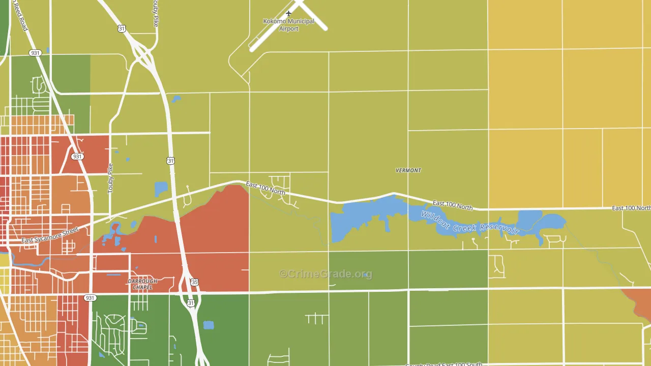 Vermont, IN Map of Robbery Rates