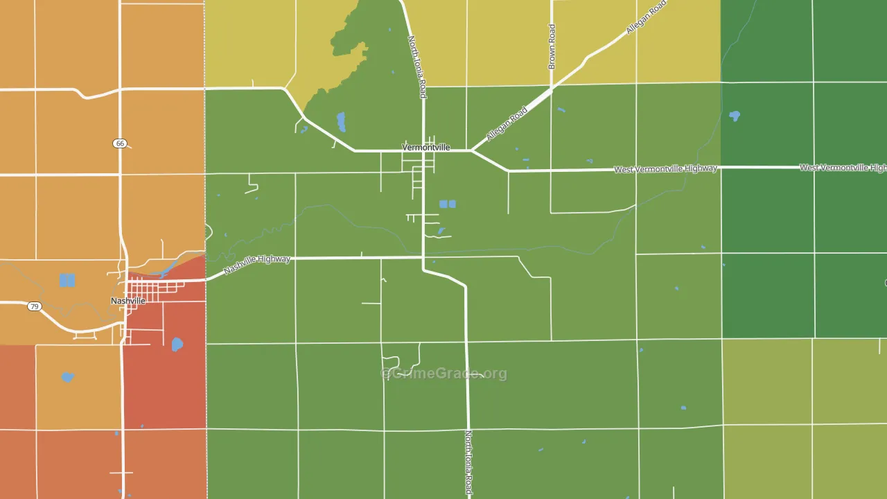 Vermontville, MI Map of Robbery Rates