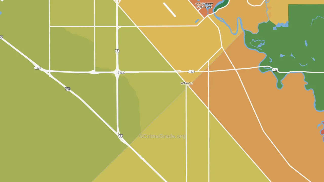 Vernalis, CA Map of Robbery Rates