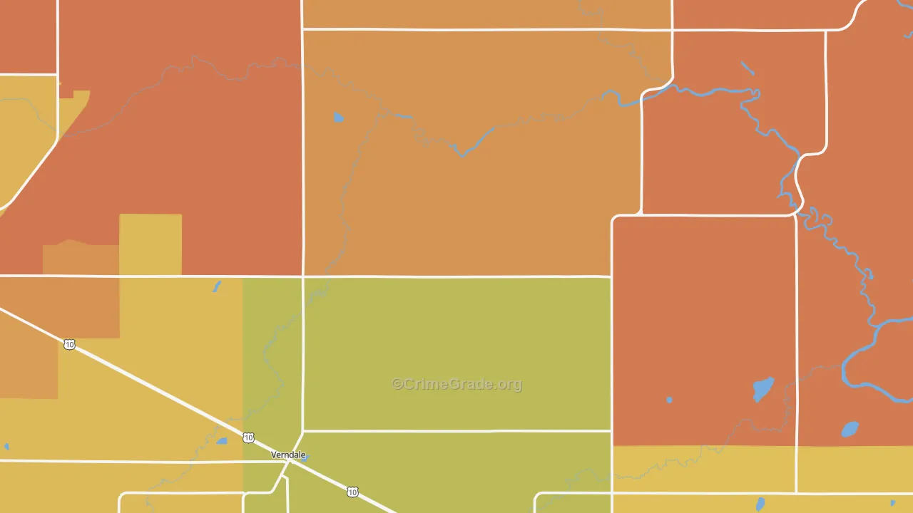 Verndale, MN Map of Robbery Rates