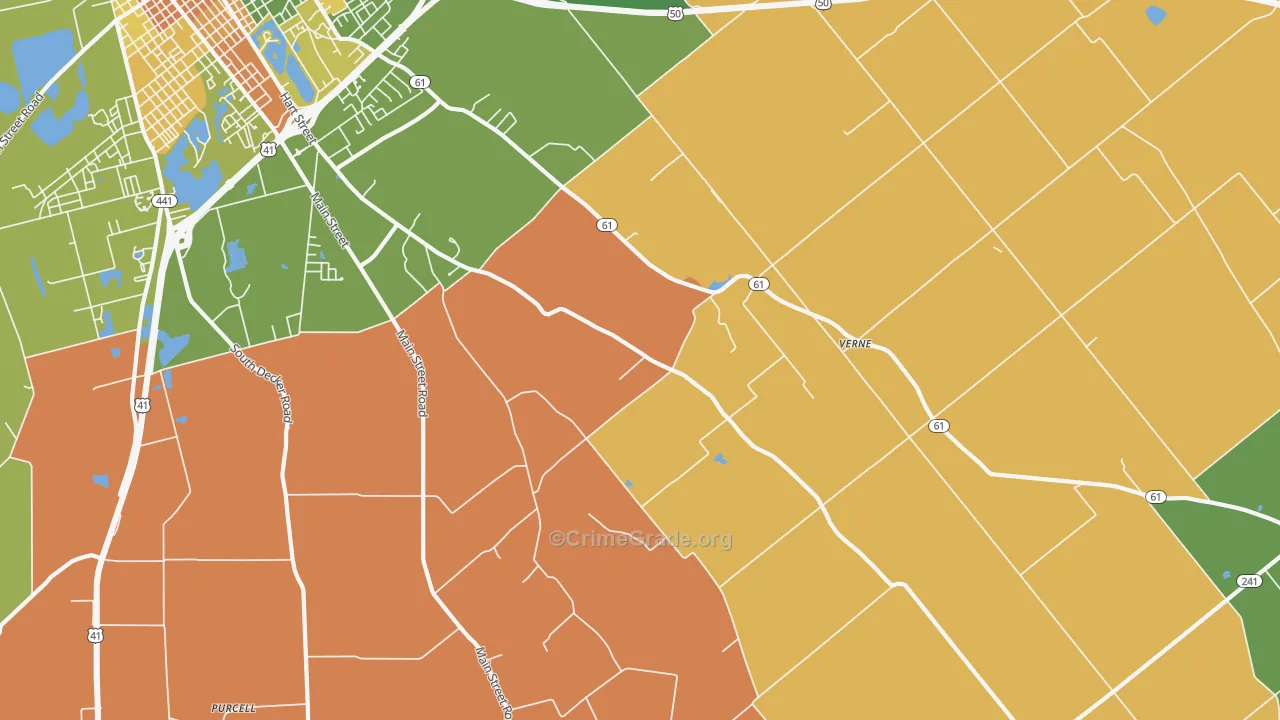 Verne, IN Map of Robbery Rates