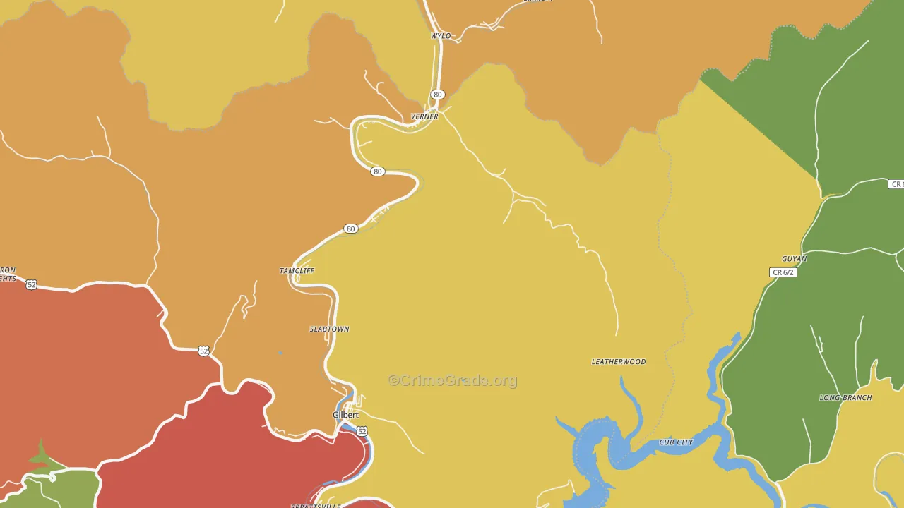 Verner, WV Map of Robbery Rates