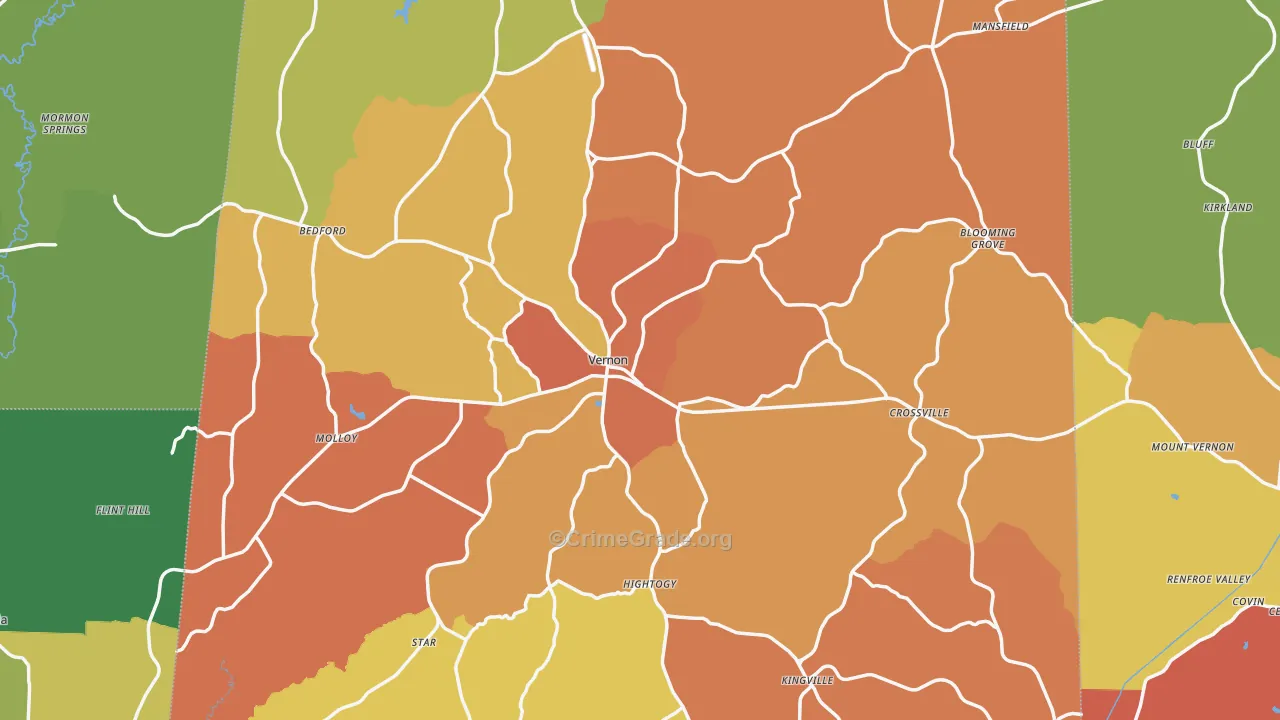 Vernon, AL Map of Robbery Rates