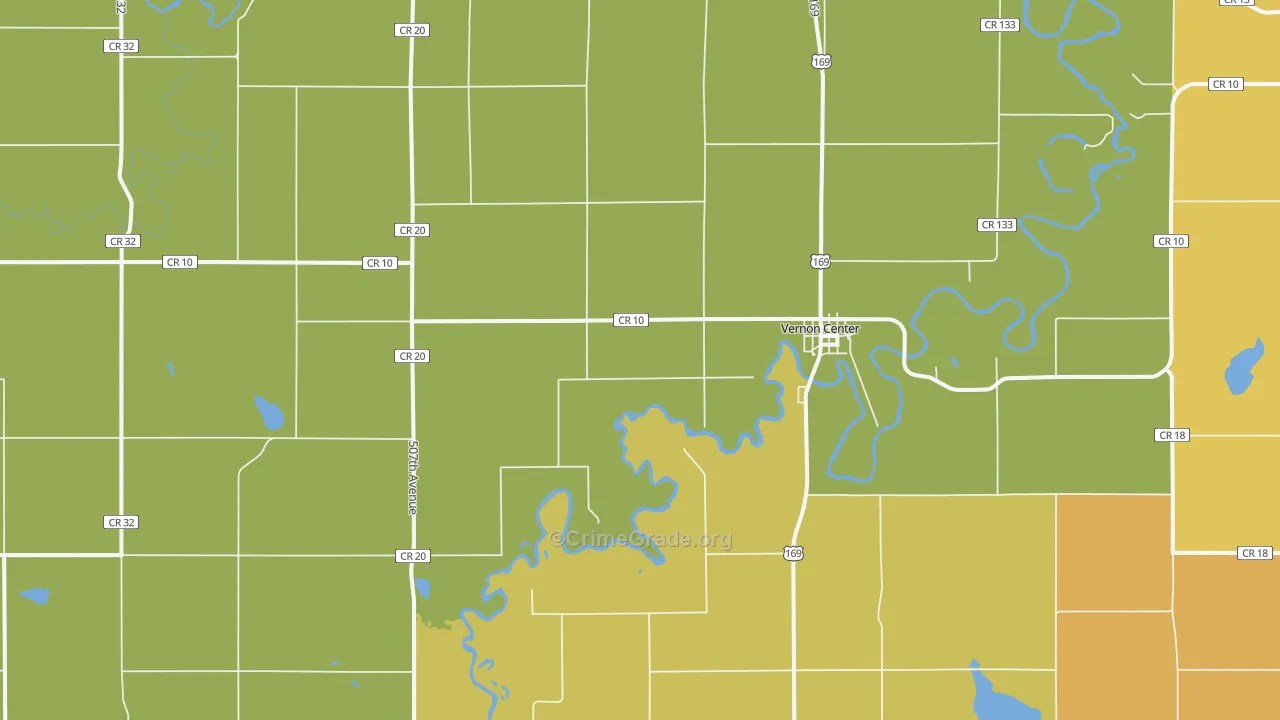 Vernon Center, MN Map of Robbery Rates