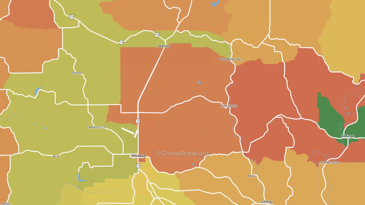 Vernon County, WI Map of Robbery Rates