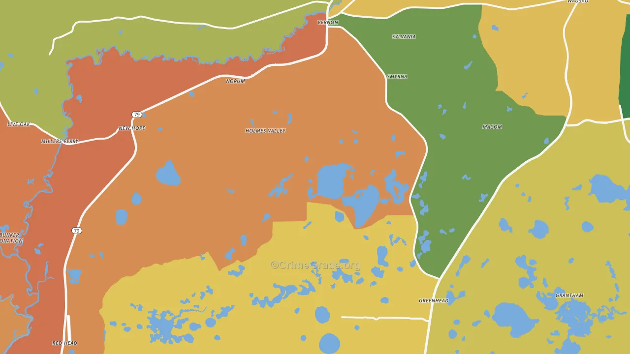 Vernon, FL Map of Robbery Rates