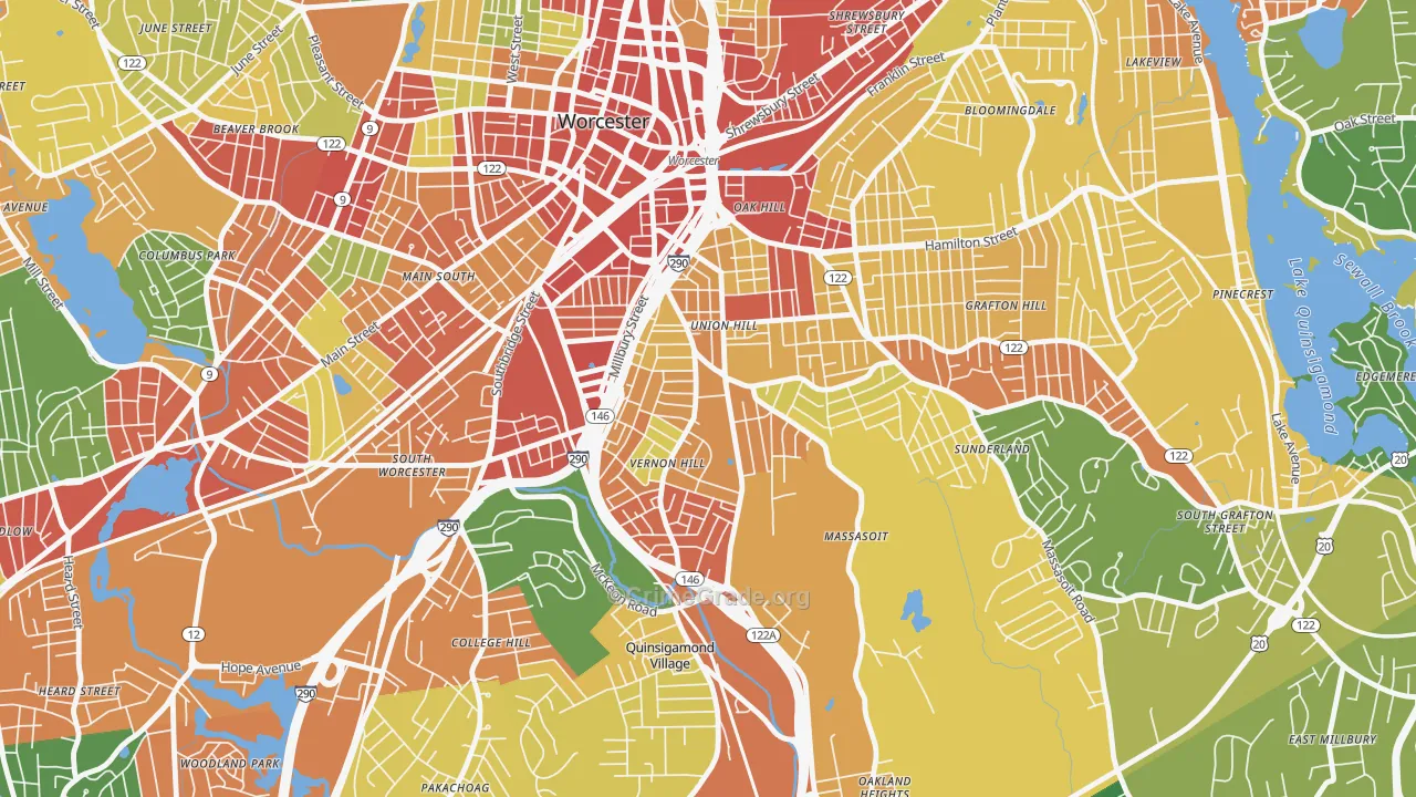 Vernon Hill, Worcester, MA Map of Robbery Rates
