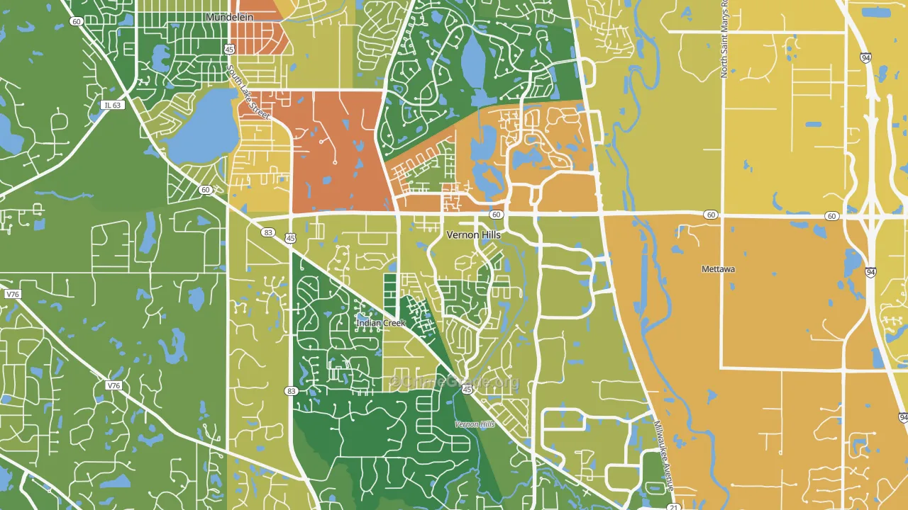 Vernon Hills, IL Map of Robbery Rates