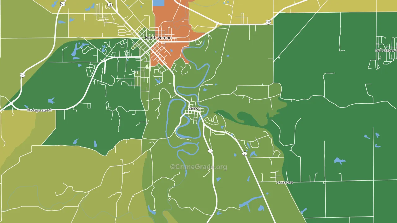 Vernon, IN Map of Robbery Rates