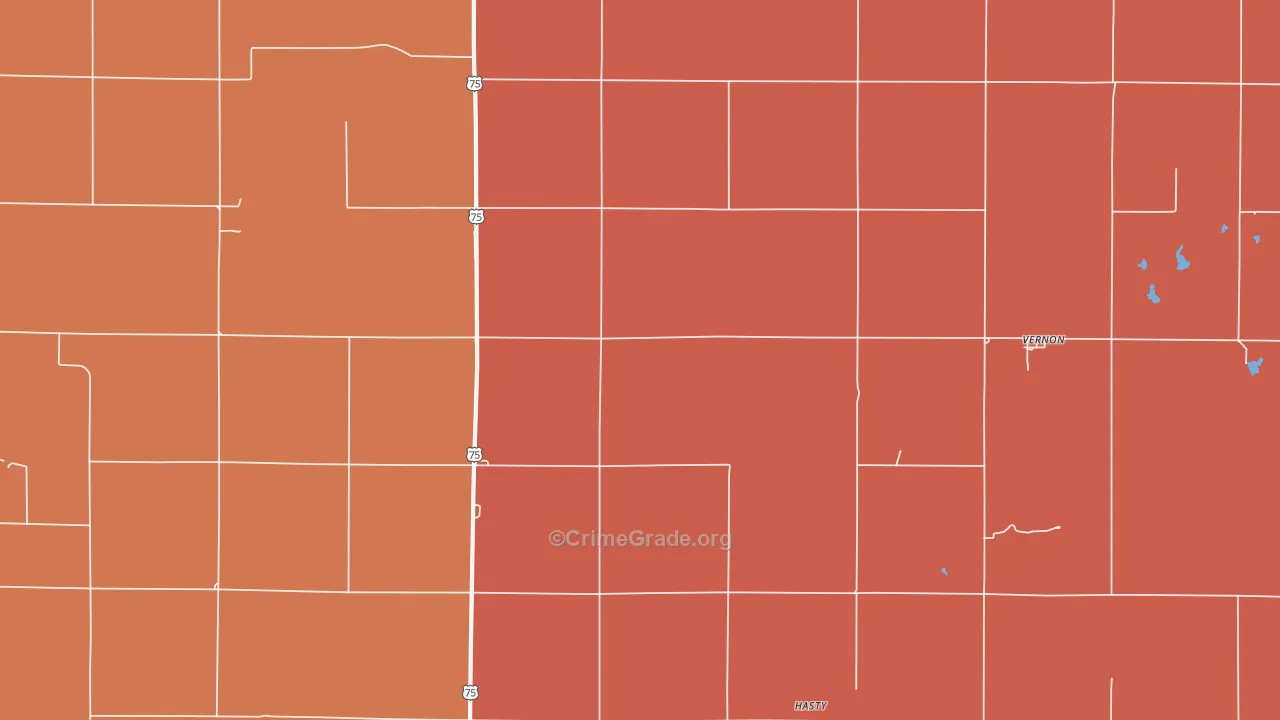 Vernon, KS Map of Robbery Rates