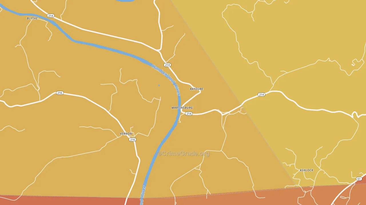 Vernon, KY Map of Robbery Rates