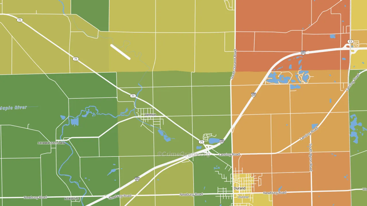 Vernon, MI Map of Robbery Rates