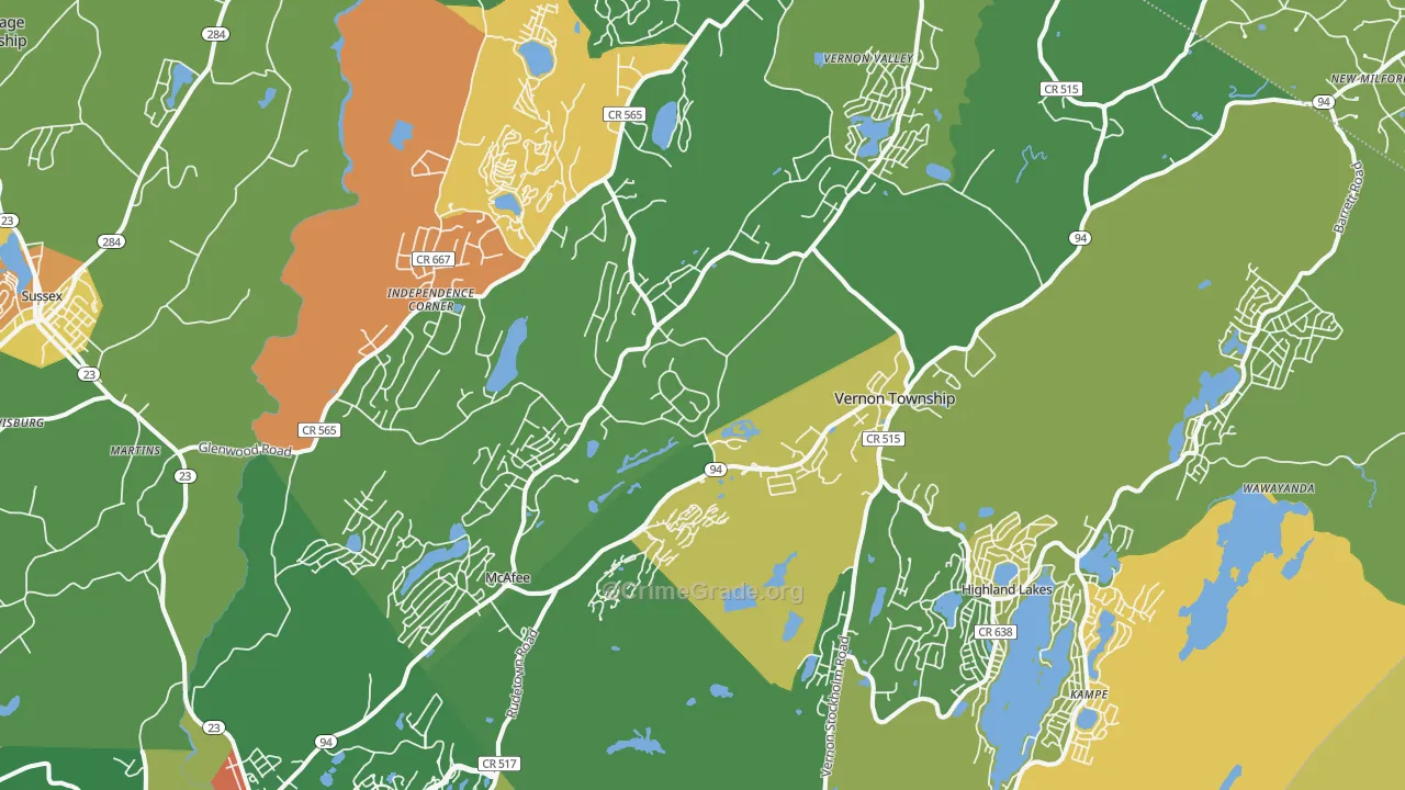 Vernon, NJ Map of Robbery Rates