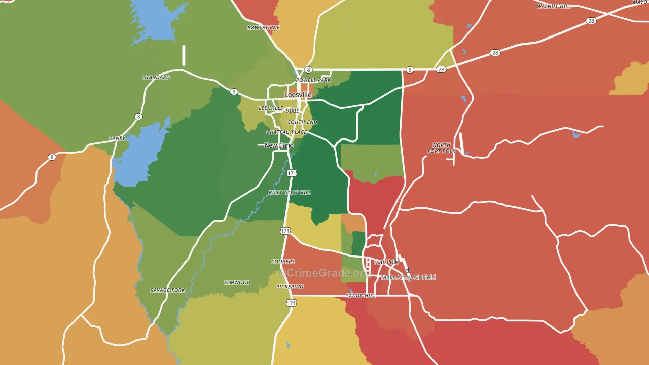 Vernon Parish, LA Map of Robbery Rates