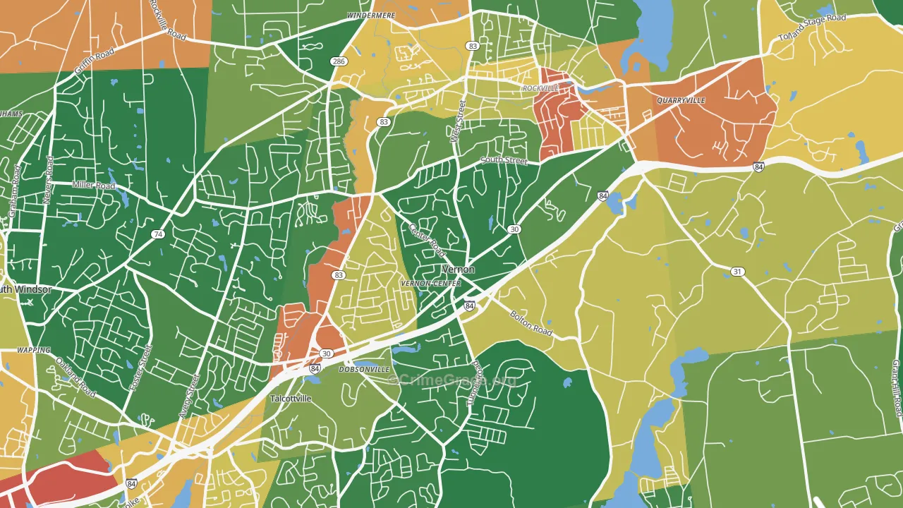Vernon-Rockville, CT Map of Robbery Rates