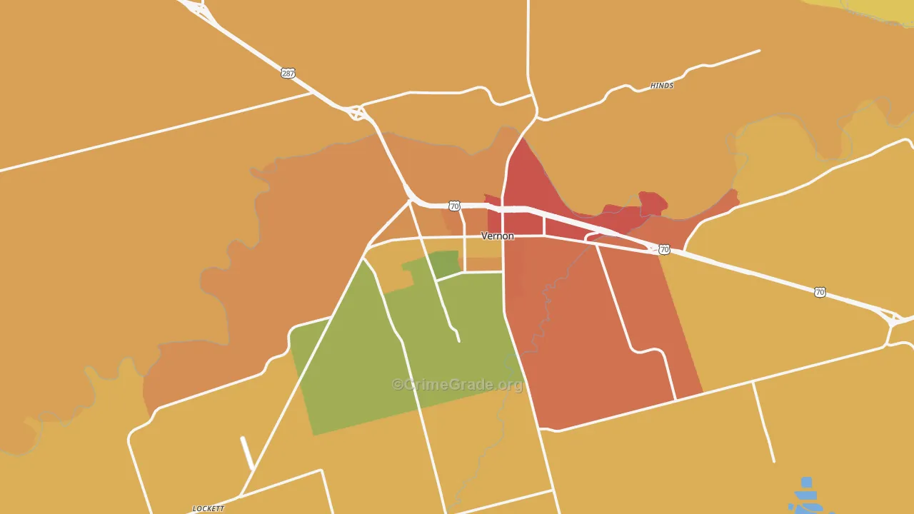 Vernon, TX Map of Robbery Rates