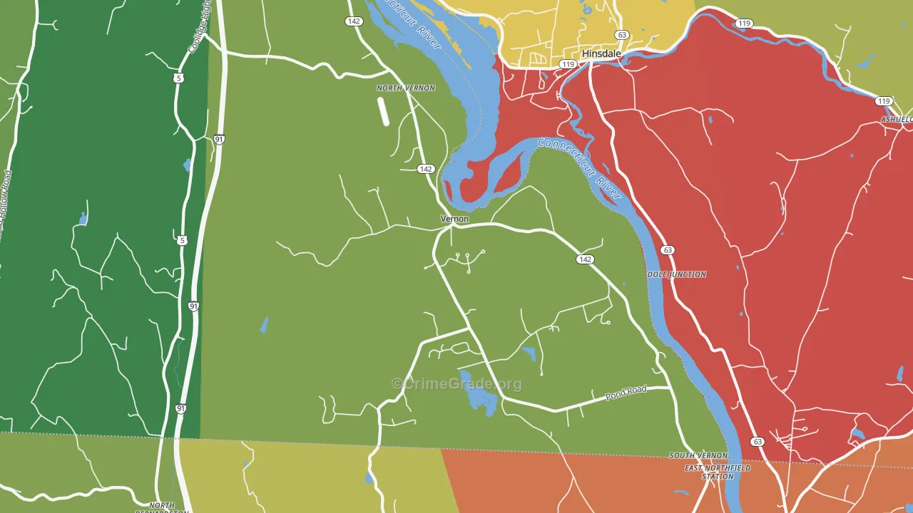 Vernon, VT Map of Robbery Rates