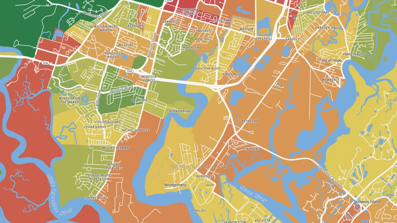Vernonburg, GA Map of Robbery Rates