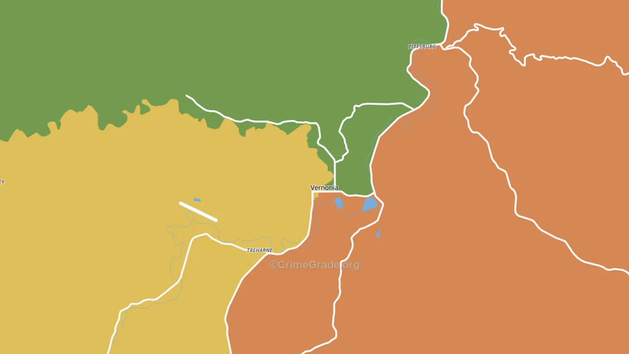 Vernonia, OR Map of Robbery Rates