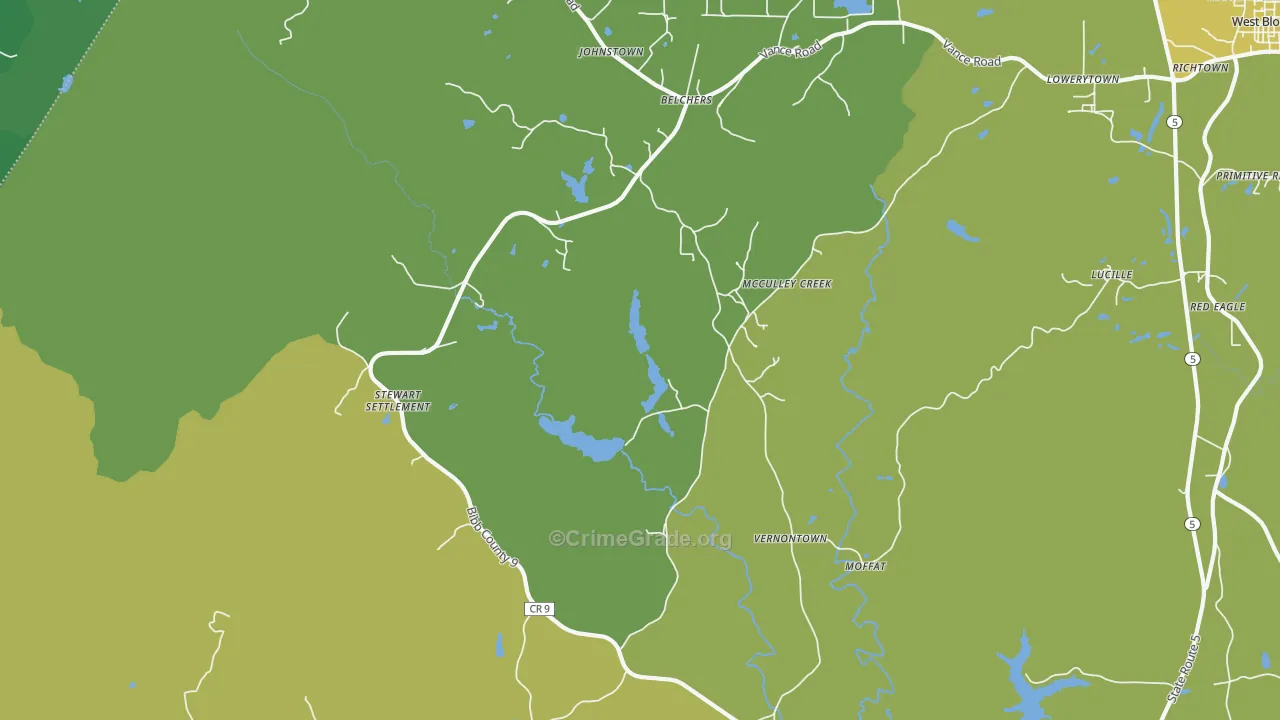 Vernontown, AL Map of Robbery Rates