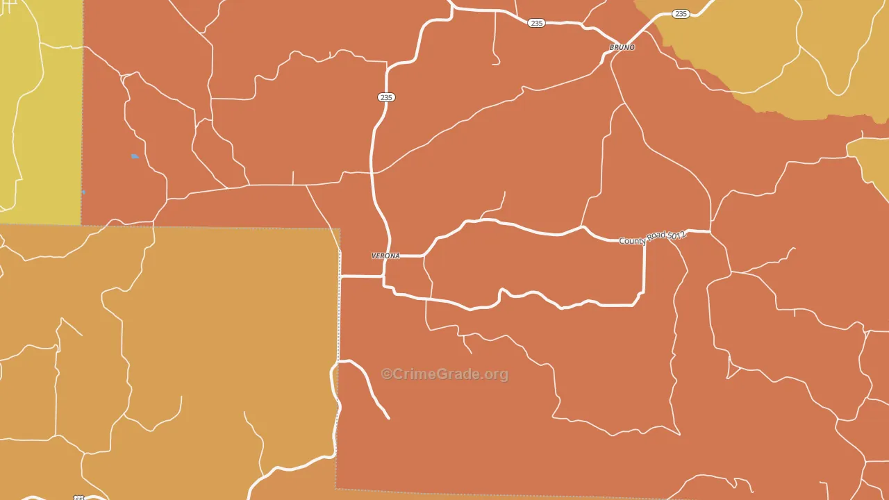 Verona, AR Map of Robbery Rates