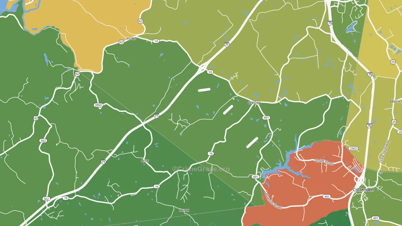 Verona, KY Map of Robbery Rates