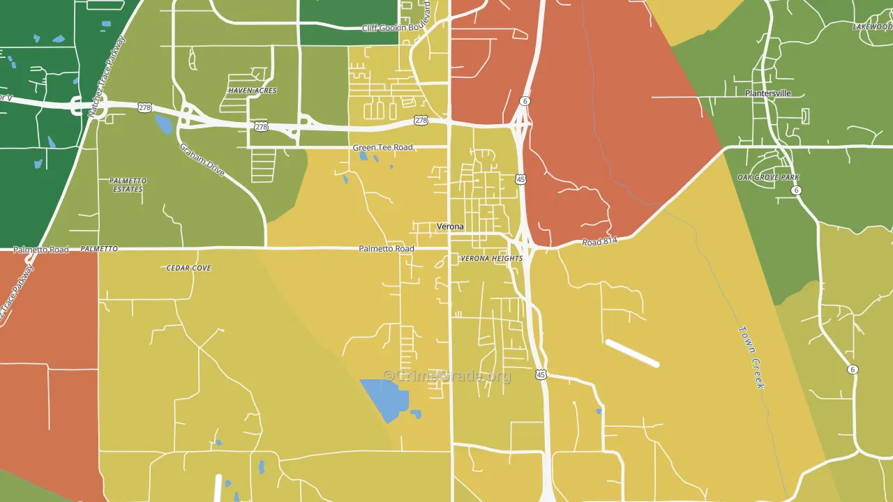 Verona, MS Map of Robbery Rates