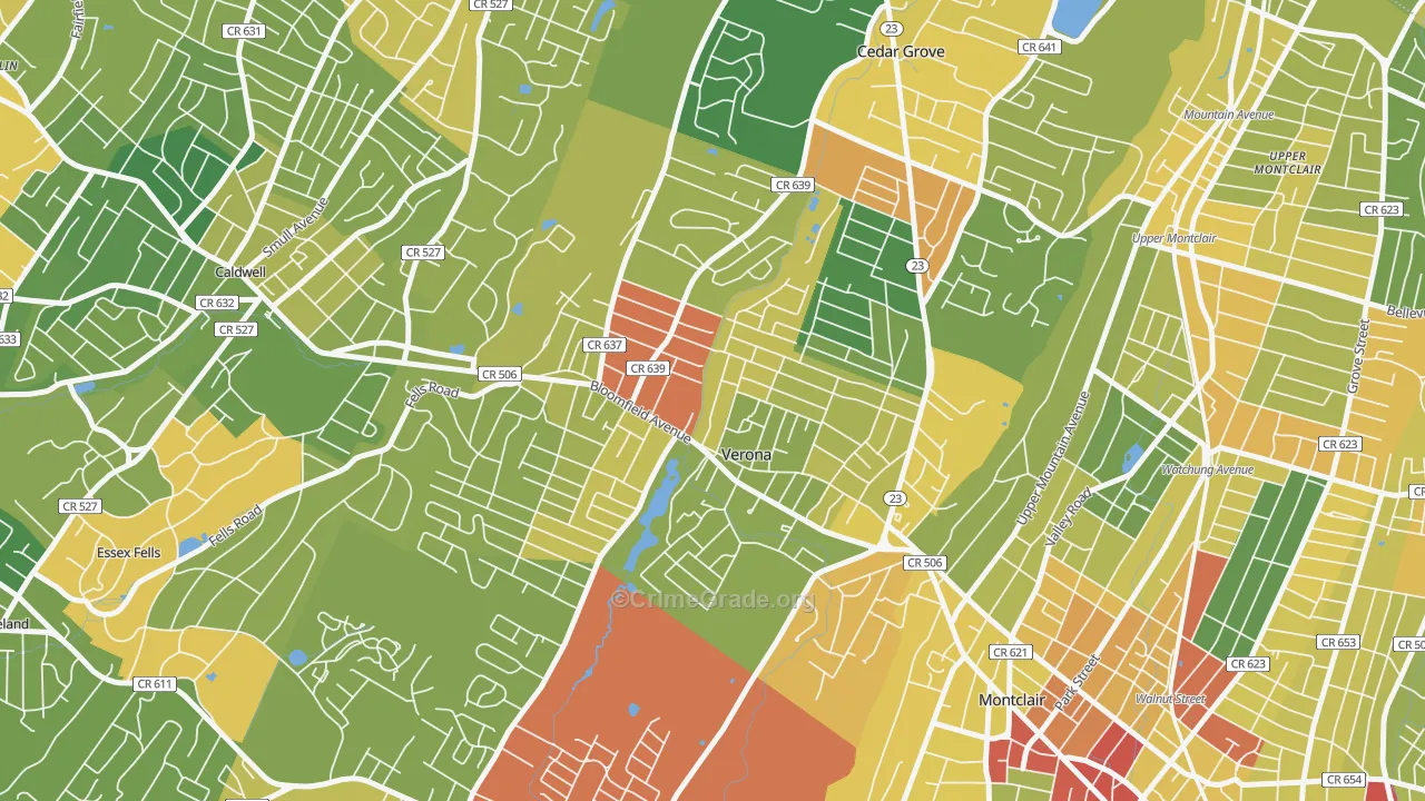 Verona, NJ Map of Robbery Rates