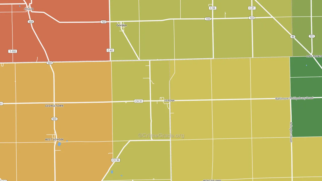 Verona, OH Map of Robbery Rates